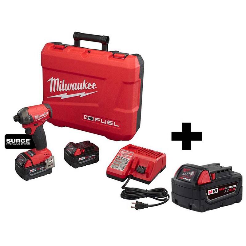 Milwaukee M18 FUEL SURGE 18V. Kit de impacto hidráulico inalámbrico sin escobillas de iones de litio de 1/4 de pulgada Hexagonal con batería M18 5.0AH - 2760-22-48-11-1850.