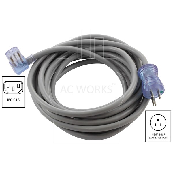 Cable de alimentación tipo hospitalario de grado médico de 15 amperios y 20 pies con conector IEC C13 en ángulo izquierdo - MD903