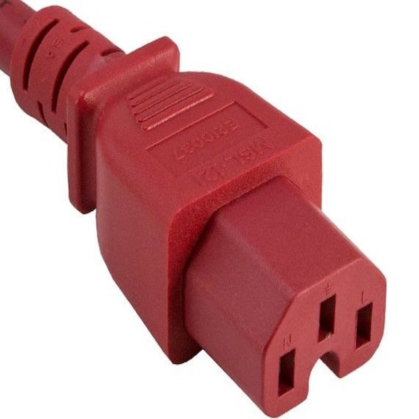 Paquete de 2 cables de alimentación de 14 AWG 15A 250V, 2 pies, IEC320 C14 a IEC320 C15, rojo