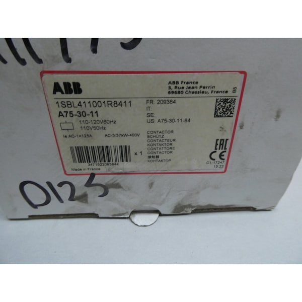 Contacto de CA Abb 110-120V-AC 105A 60HP - 1SBL411001R8411 A75-30-11
