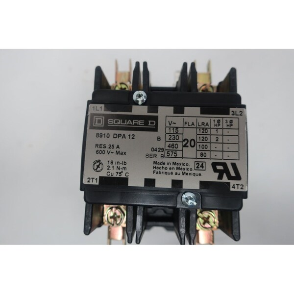 Contactador de CA Square D 208-240V-Ac, 20A, 2Hp - 8910DPA12
