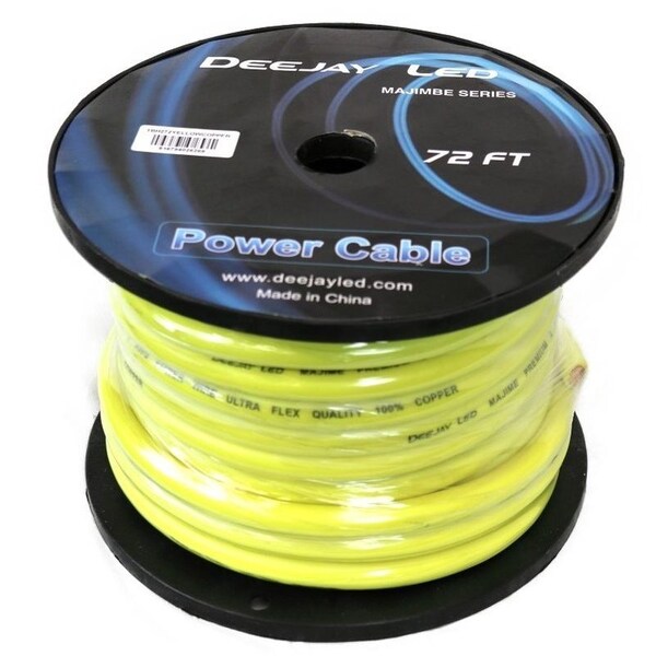 Cable de Alimentación de Cobre 2 GAUGE 72 FT para Amplificadores de Audio Vehicular - AMARILLO