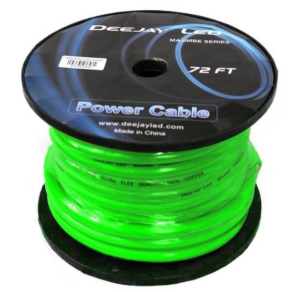 Cable de corriente Deejay Led calibre 2 de 72 pies de cobre puro 100% para amplificadores de audio vehiculares VERDE - TBH272GREENCOPPE