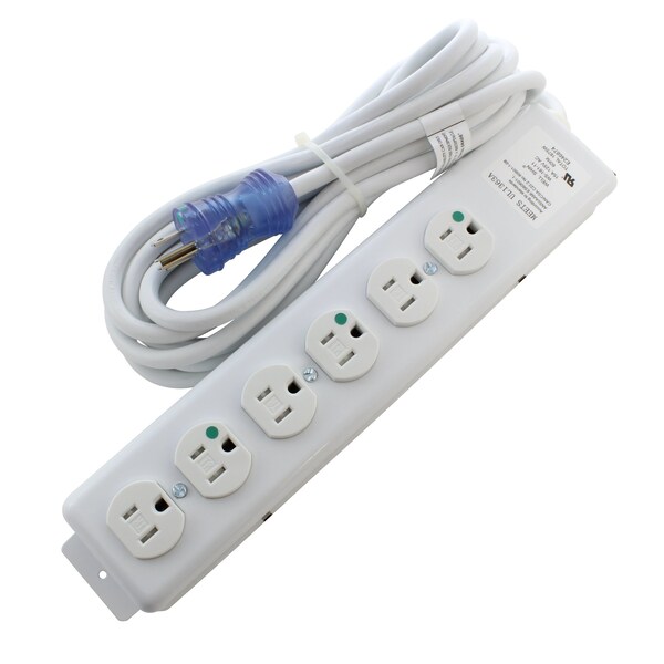 Regleta de corriente de grado médico/hospitalario de 15 ft 15A 14/3 con 6 salidas - MD204-15