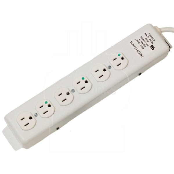Regleta de corriente de grado médico/hospitalario de 15 ft 15A 14/3 con 6 salidas - MD204-15