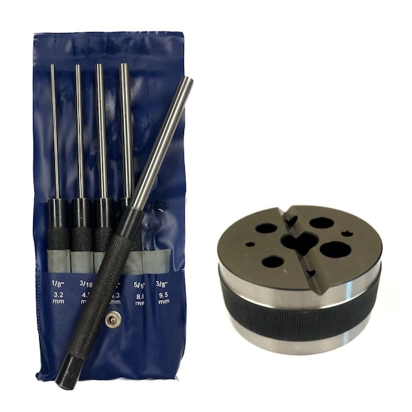 Hhip Machinists' Bench Block & 5 Piece Extra-Long Drive Pin Punch Set - 9999-0048