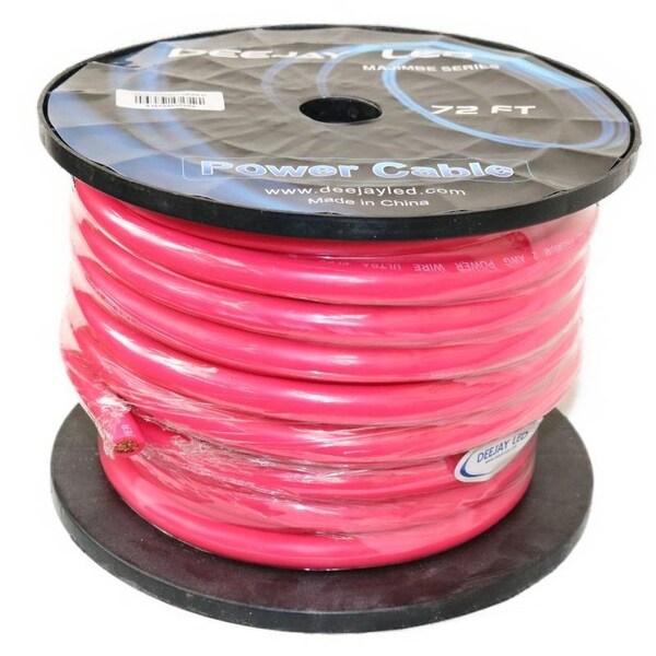 Cable de Alimentación de Cobre 100% Deejay Led 2 GAUGE 72 FT para Amplificadores de Audio Vehicular ROSA