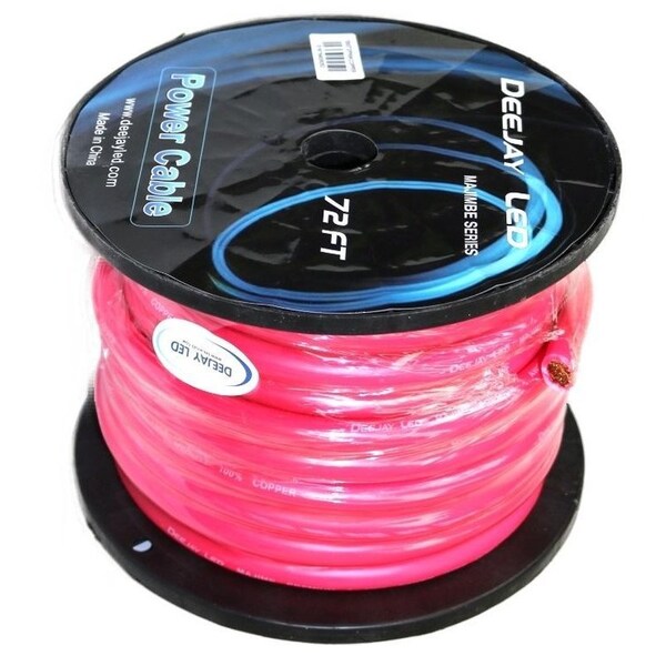 Cable de Alimentación de Cobre 100% Deejay Led 2 GAUGE 72 FT para Amplificadores de Audio Vehicular ROSA