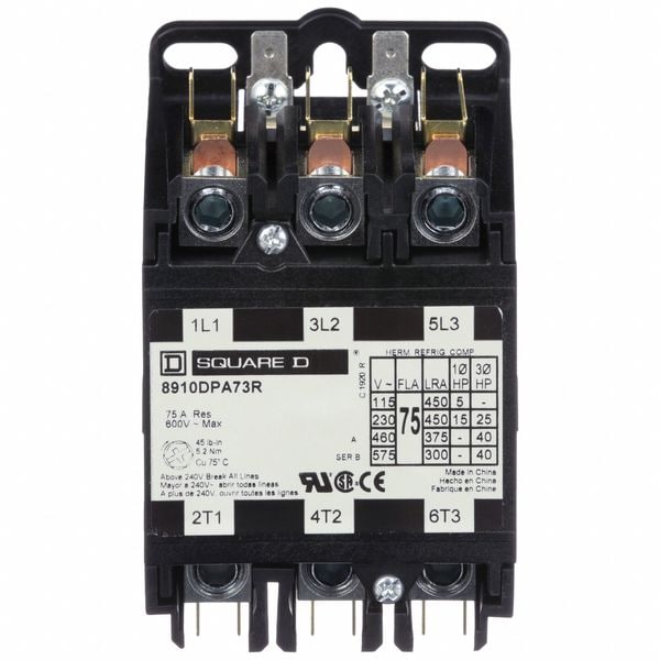 Contactor Square D de Propósito Definido, 220/208-240VAC, 3P, 75A - 8910DPA73RV09