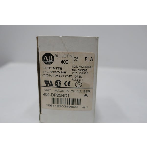 Allen Bradley CONTACTOR DE PROPÓSITO DEFINIDO 120V-AC 25A AMP - 400-DP25ND1