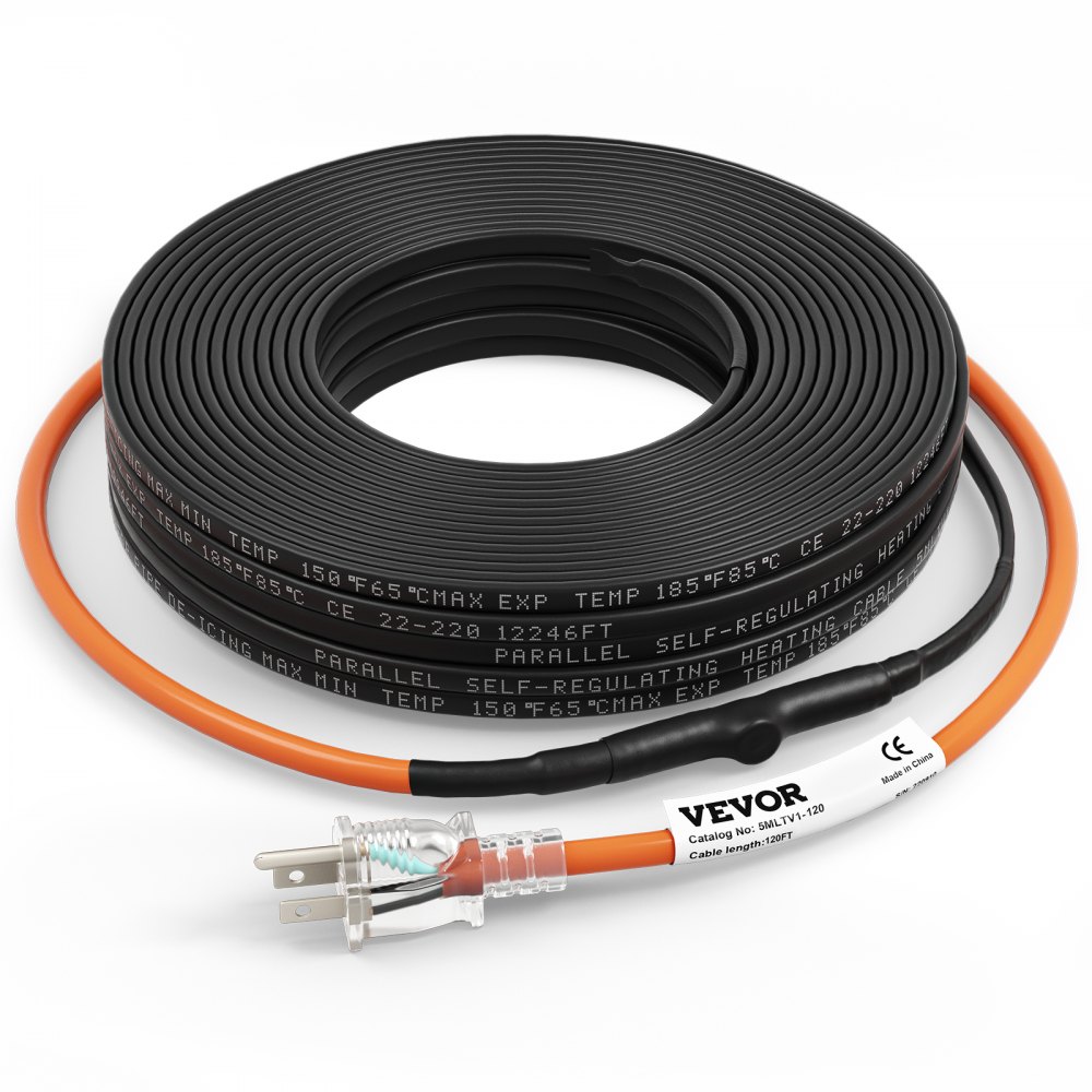 VEVOR Self-Regulating Pipe Heating Cable, 120-feet 5W/ft Heat Tape for Pipes Freeze Protection, Protects PVC Hose, Metal and Plastic Pipe from Freezing, 120V - ZDWGDJRDLDGWQ7X0ZV1