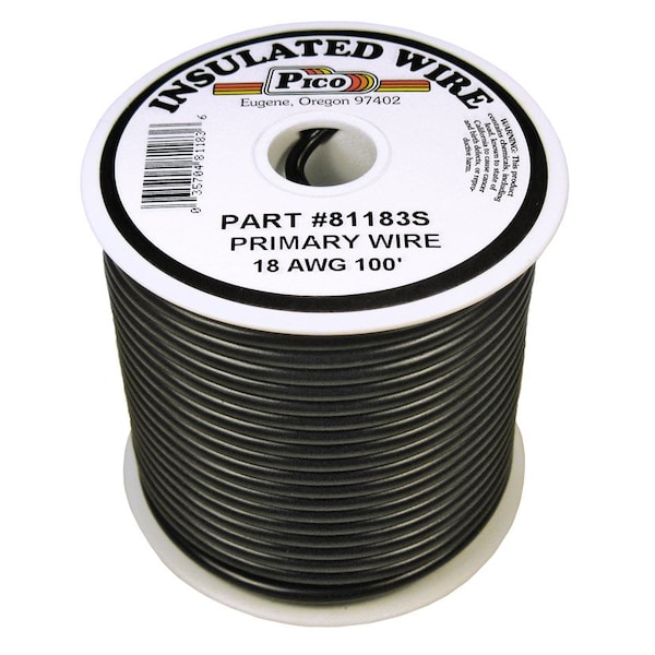 Accesorios de Cableado Pico - Cable Primario 18 AWG, Negro, Bobina de 100 pies - 81183S