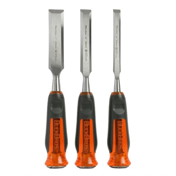 Buck Brothers 3 Piece Pro Full Tang Wood Chisel Set –½”, ¾”, 1” - 74830