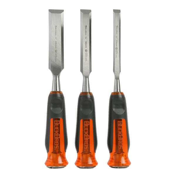 Buck Brothers 3 Piece Pro Full Tang Wood Chisel Set –½”, ¾”, 1” - 74830