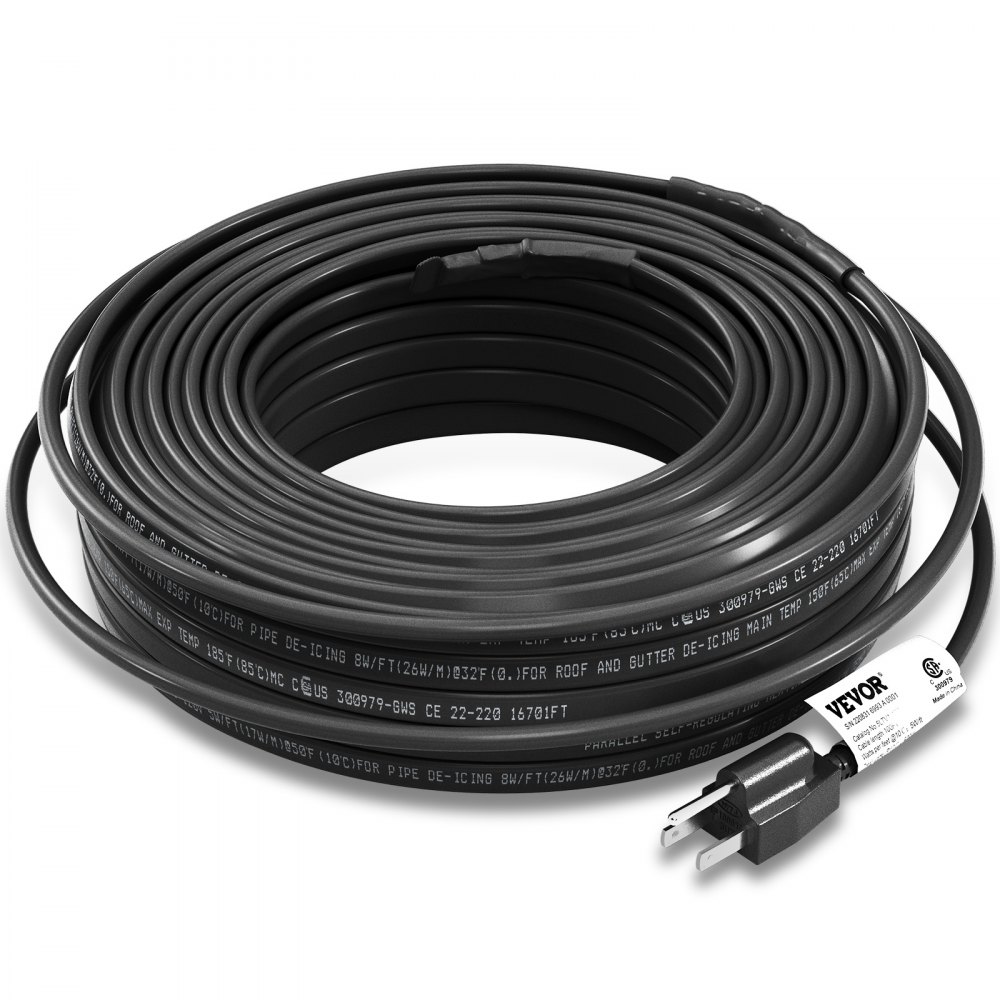 VEVOR Self-Regulating Pipe Heating Cable, 100-feet 5W/ft Heat Tape for Pipes, Roof Snow Melting De-icing, Gutter and Pipe Freeze Protection, 120V - ZDWGDJRDLMC10RH8WV1