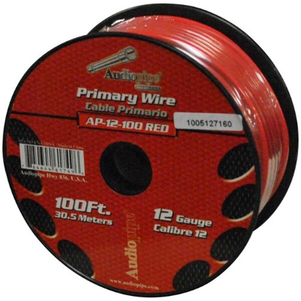 Cable Primario Audiopipe de 12 Calibres de 100 pies - Rojo - AP12100RD