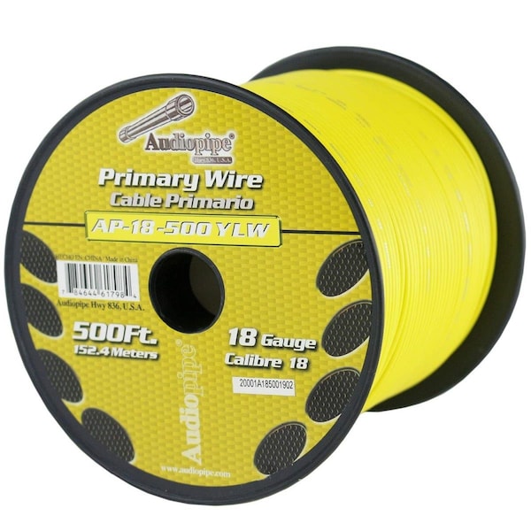 Cable Primario de 18 Calibres Audiopipe, Amarillo - AP-18500YELLOW