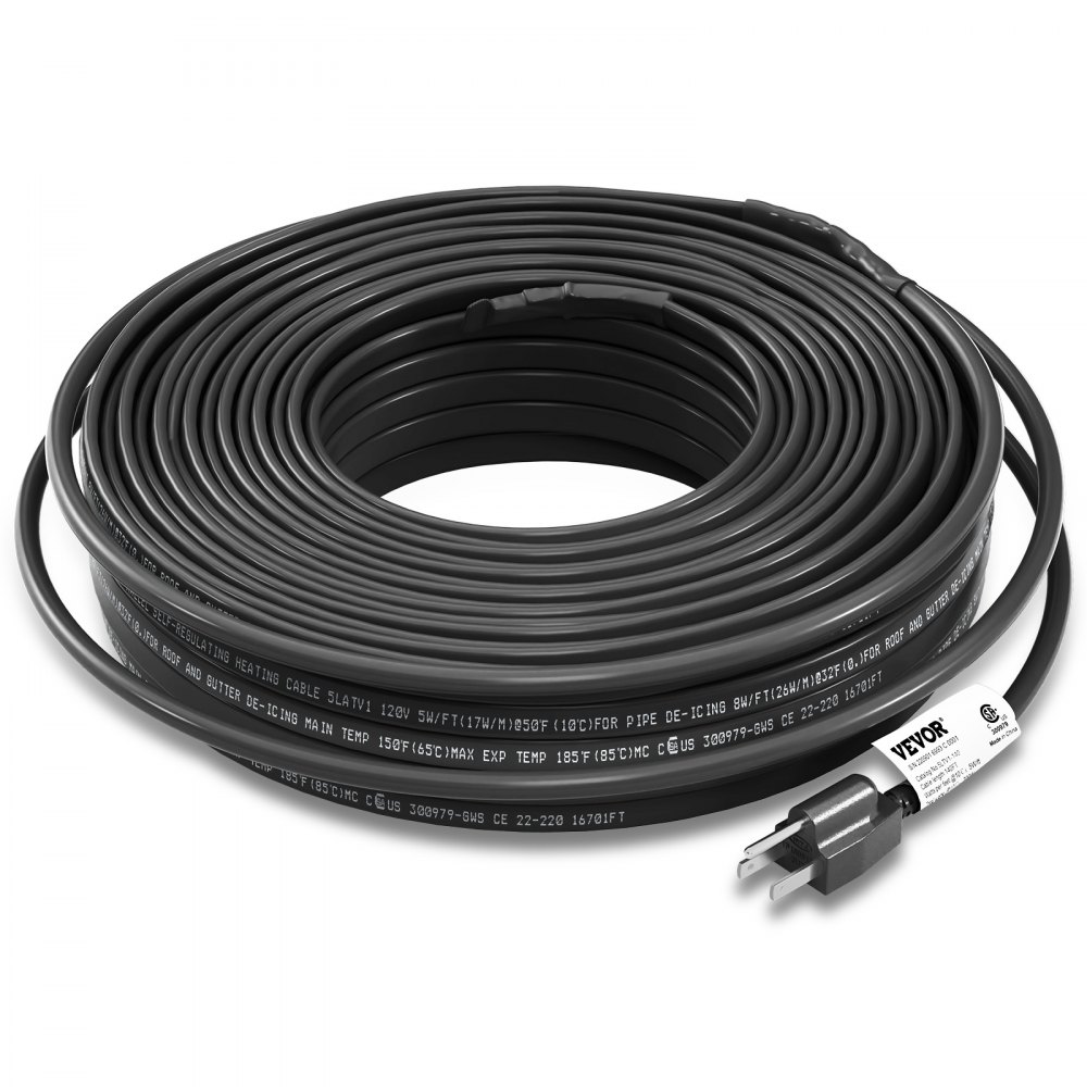 VEVOR Self-Regulating Pipe Heating Cable, 140-feet 5W/ft Heat Tape for Pipes, Roof Snow Melting De-icing, Gutter and Pipe Freeze Protection, 120V - ZDWGDJRDLMC14K78MV1