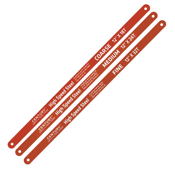 Century Drill & Tool Hacksaw Blade 3Pc Set 18T X 12" 24T X12" And 32T X12" High Speed Steel - 4340