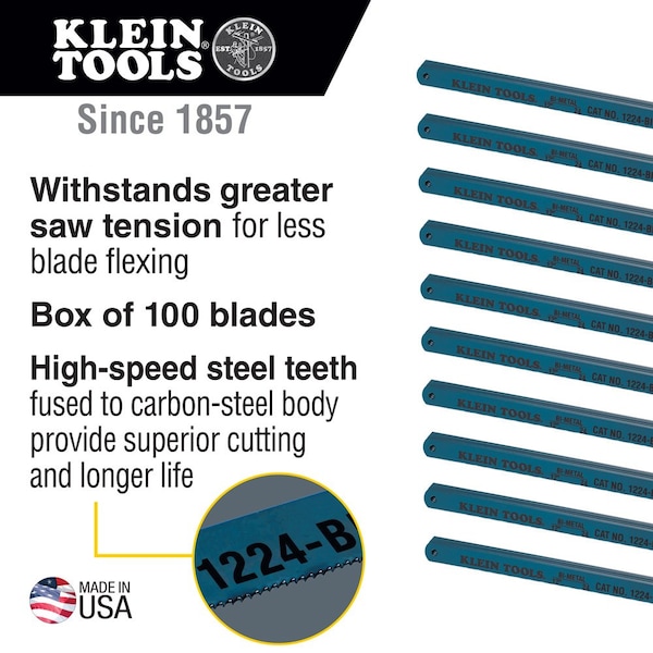 Klein Tools Bi-Metal Blades, 24 TPI, 12-Inch, 100-Pack - 1224BI
