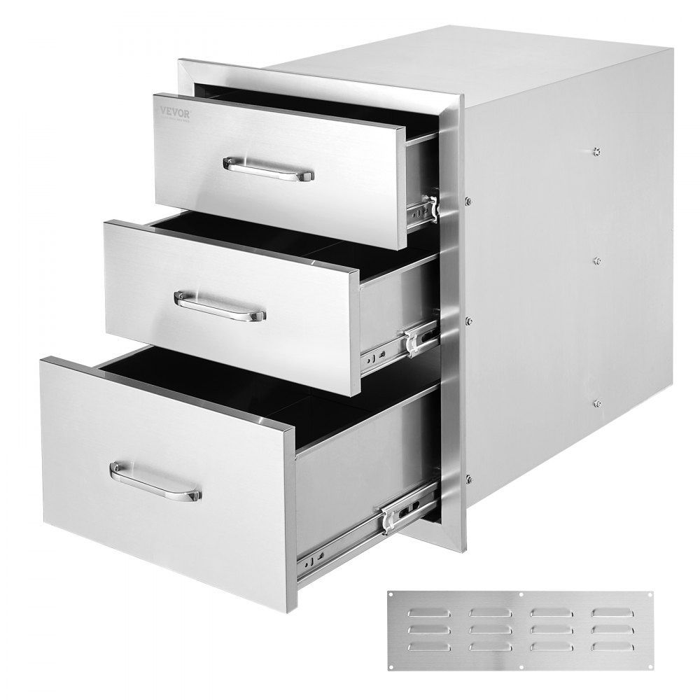 VEVOR 18x23 Inch Outdoor Kitchen Stainless Steel Triple Access BBQ Drawers with Chrome Handle, 18 x23 x 23 Inch - 18X23YC3CBXGCTG01V0