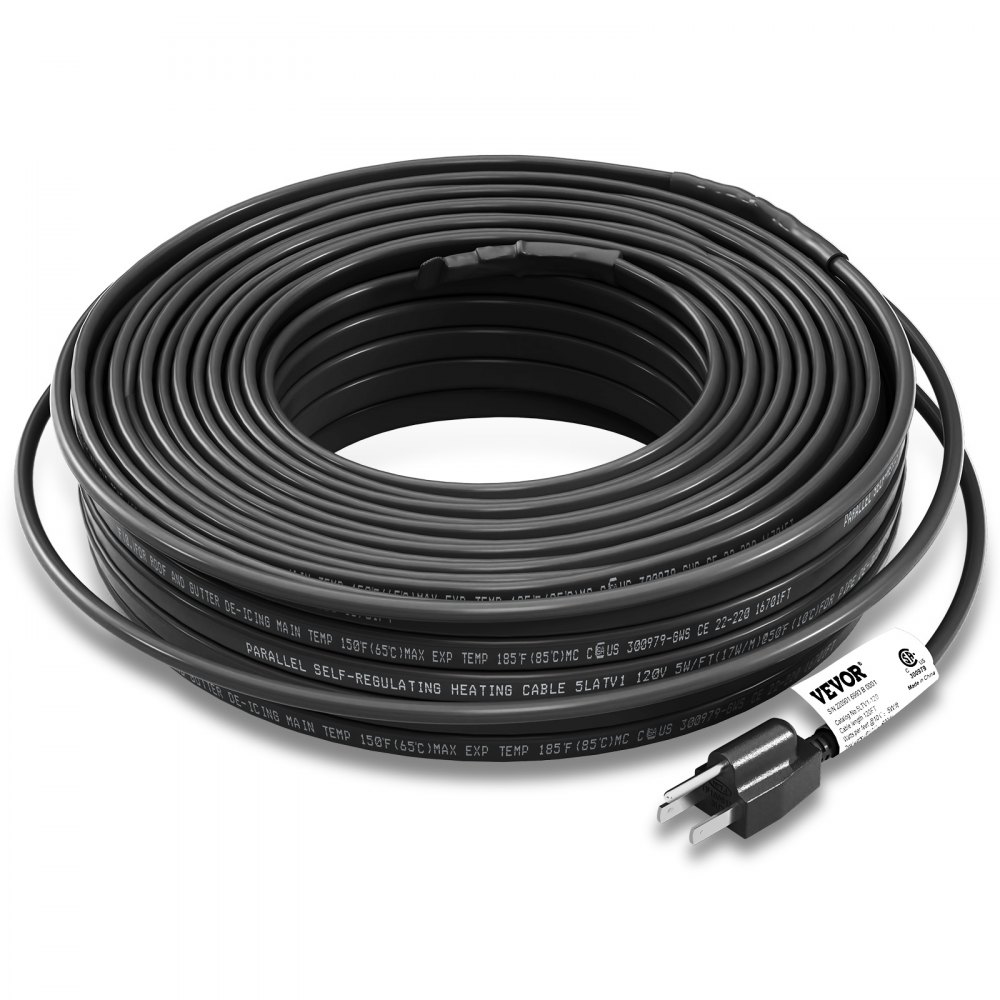 VEVOR Self-Regulating Pipe Heating Cable, 120-feet 5W/ft Heat Tape for Pipes, Roof Snow Melting De-icing, Gutter and Pipe Freeze Protection, 120V - ZDWGDJRDLMC12QI0PV1