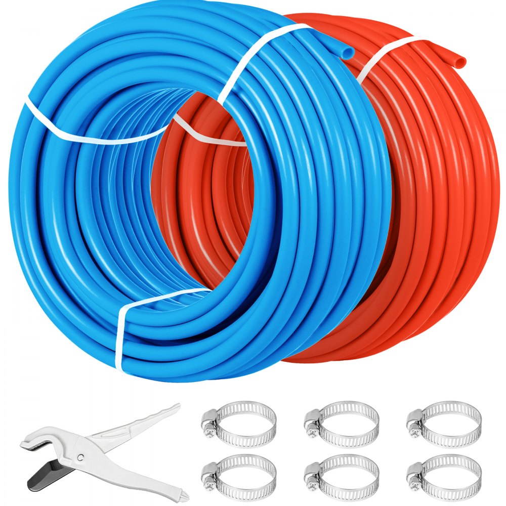 VEVOR PEX Tubing Oxygen Barrier - 2 Rolls of 1/2 Inch X 300 Feet Tube Coil - EVOH PEX-B Pipe for Residential Commercial Radiant Floor Heating Pex Pipe (1/2" O2-Barrier, 2x300Ft/Red+Blue) - 2X300FTPEXZYG0001V0