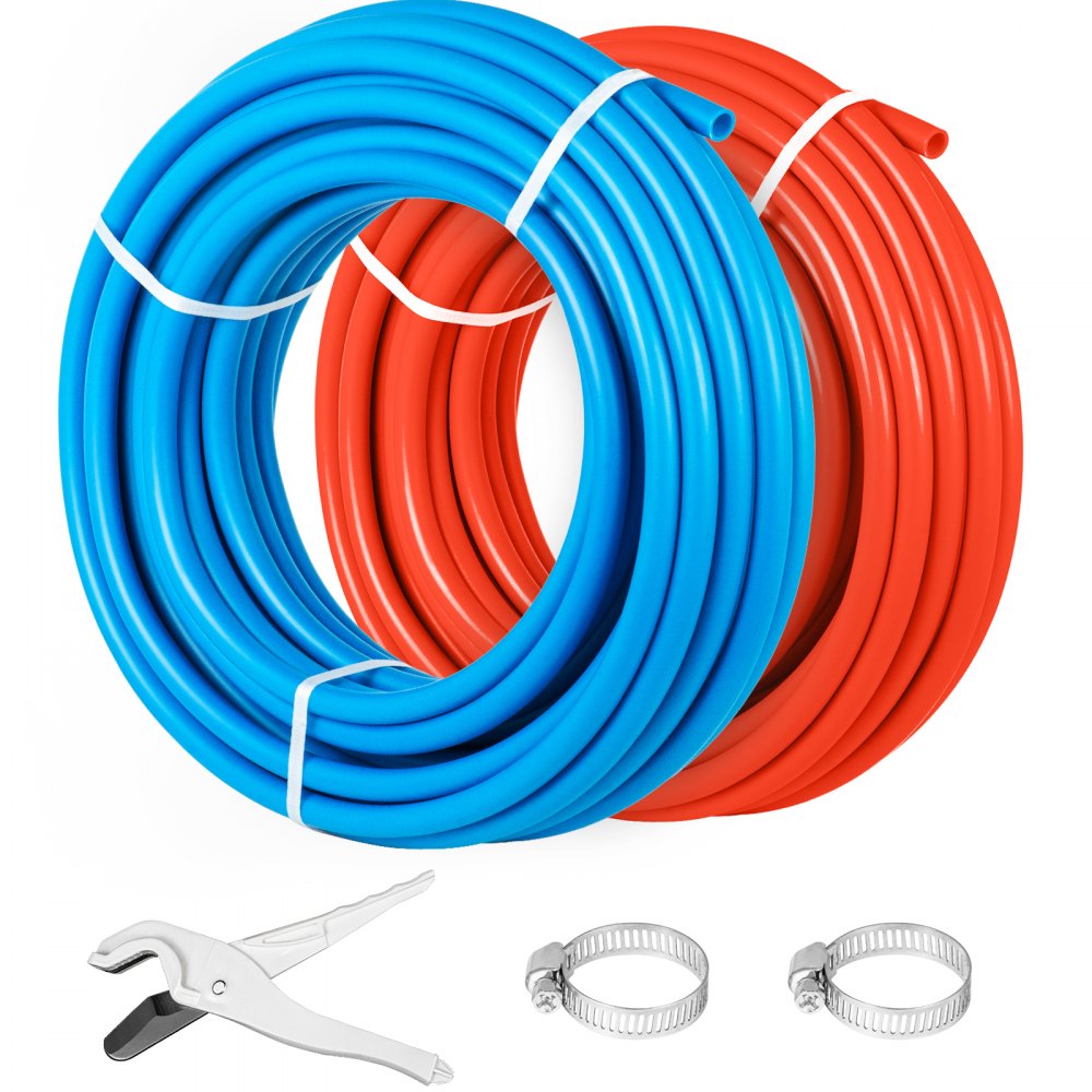 VEVOR PEX Tubing Pipe 2 Rolls of 1/2 Inch X 100 Feet PEX Tubing Non Oxygen Barrier Radiant Floor PEX Pipe Radiant Heat Floor Heating Plumbing Cold and Hot Water Tubing - 2X100FTPEXG000001V0