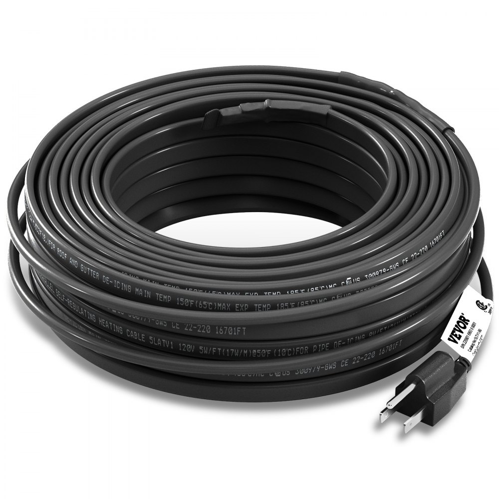 VEVOR Self-Regulating Pipe Heating Cable, 80-feet 5W/ft Heat Tape for Pipes, Roof Snow Melting De-icing, Gutter and Pipe Freeze Protection, 120V - ZDWGDJRDLMC80J5KYV1