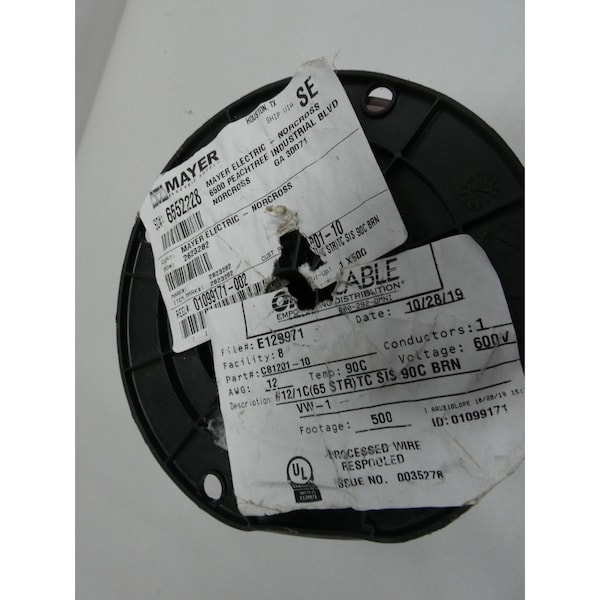 Cable de alambre 1C 12AWG 500FT 600V-AC Omni Cable - Marrón