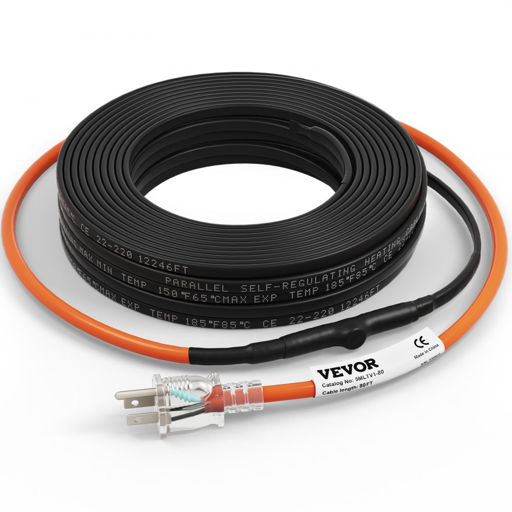 VEVOR Self-Regulating Pipe Heating Cable, 80-feet 5W/ft Heat Tape for Pipes Freeze Protection, Protects PVC Hose, Metal and Plastic Pipe from Freezing, 120V - ZDWGDJRDLDGWQB0OLV1