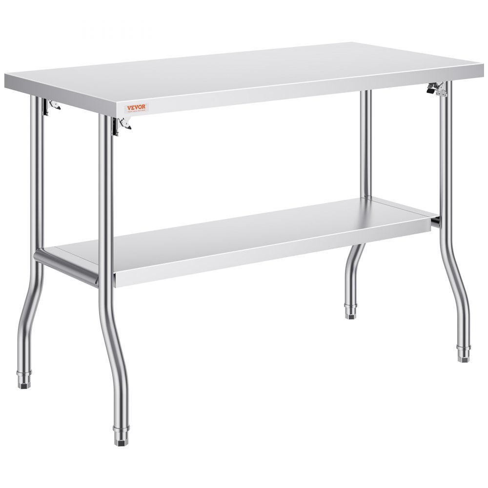 VEVOR Commercial Worktable Workstation 48 x 24 Inch Folding Commercial Prep Table, Heavy-duty Stainless Steel Folding Table with 772 lbs Load, Kitchen Work Table, Silver Stainless Steel Kitchen Island - CFGZT48X24YC00001V0
