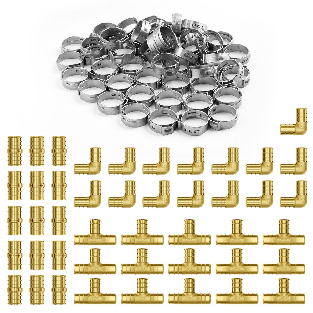 VEVOR Pipe Fittings 3/4" 45PCS (Straight,Elbows,Tees) Brass Push-Fit for Air - KGSPEXGLJPJ4MFT2DV0