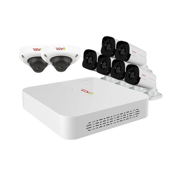 Revo America Ultra HD Audio Capable 8 Channel Surveillance System with 8 4Megapixel Cameras - RU82D2GB6GA-2T