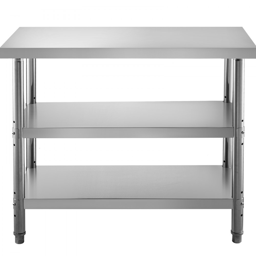 VEVOR Outdoor Food Prep Table, 48x14x33 in Commercial Stainless Steel Table, 2 Adjustable Undershelf BBQ Prep Table, Heavy Duty Kitchen Work Table, for Garage, Home, Warehouse, and Kitchen Silver - BXGSCDJ4814IN2K9FV0