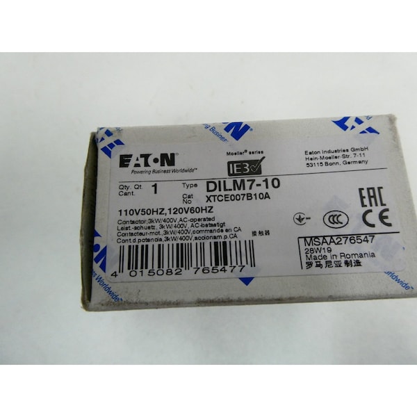 Contactor de CA Eaton 120V-AC 20A AMP 3HP - DILM7-10 XTCE007B10
