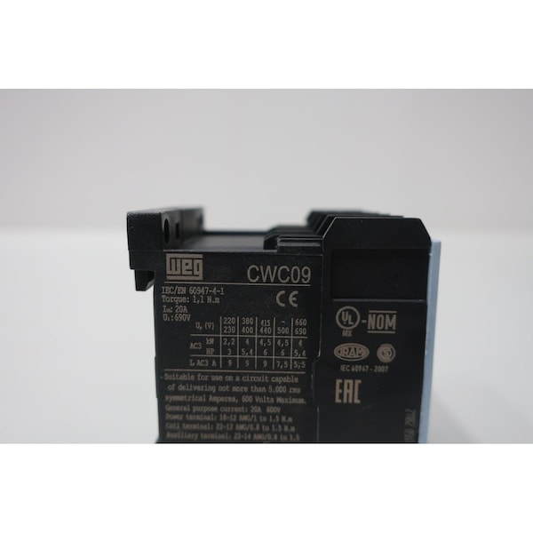 Weg 120V-AC 20A AMP 5HP AC CONTACTOR - CWC09-10-30V18
Contactor de CA Weg de 120V-AC 20A AMP 5HP - CWC09-10-30V18