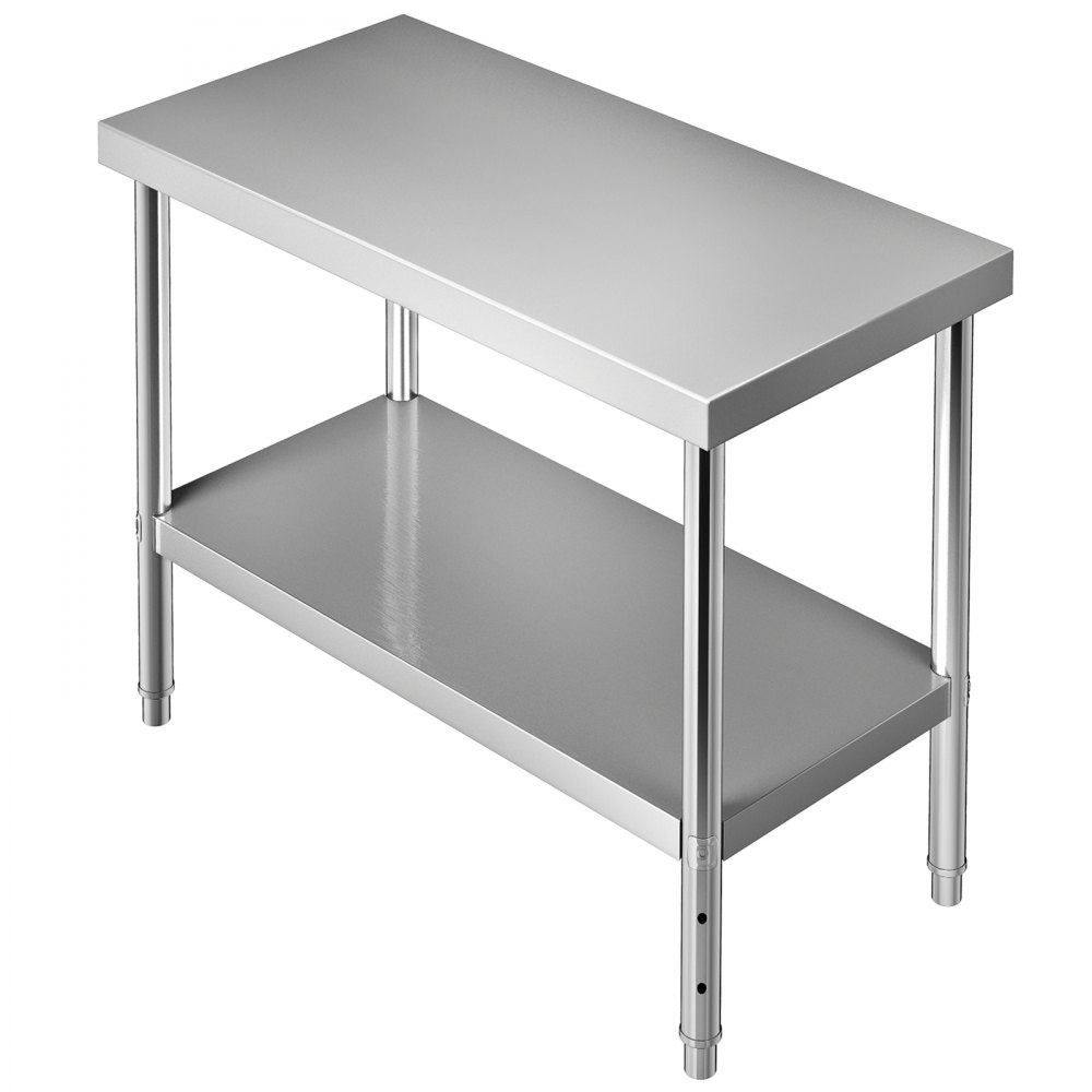 VEVOR Stainless Steel Prep Table, 48 x 18 x 34 Inch, 550lbs Load Capacity Heavy Duty Metal Worktable with Adjustable Undershelf, Commercial Workstation for Kitchen Restaurant Garage Backyard - J48X18X34INCH1I8LV0
