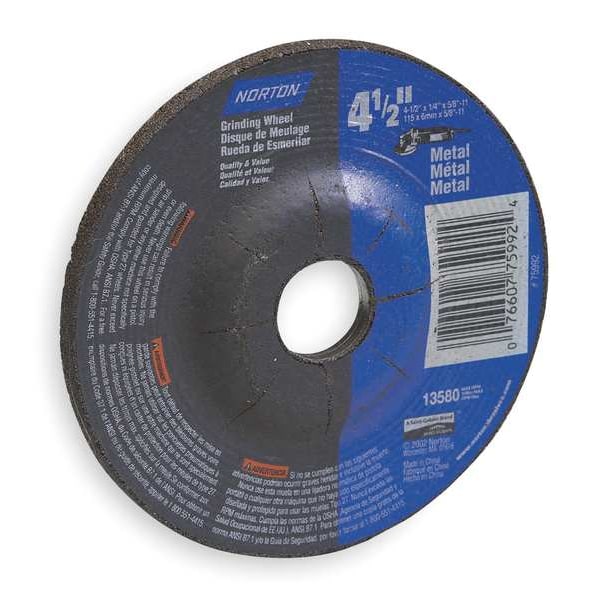 Ruedas de Centro Deprimido Norton Abrasives, Tipo 27, 4 1/2 pulgadas de diámetro, 0.25 pulgadas de grosor, tamaño de orificio del mandril de 7/8 pulgadas - 66252843607