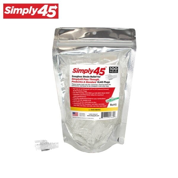 Simply45 Strain Reliefs for all S45 Pass Through Cat6/6a UTP, Cat5e STP Plugs - 100pc Bag - SIM-S45-B002