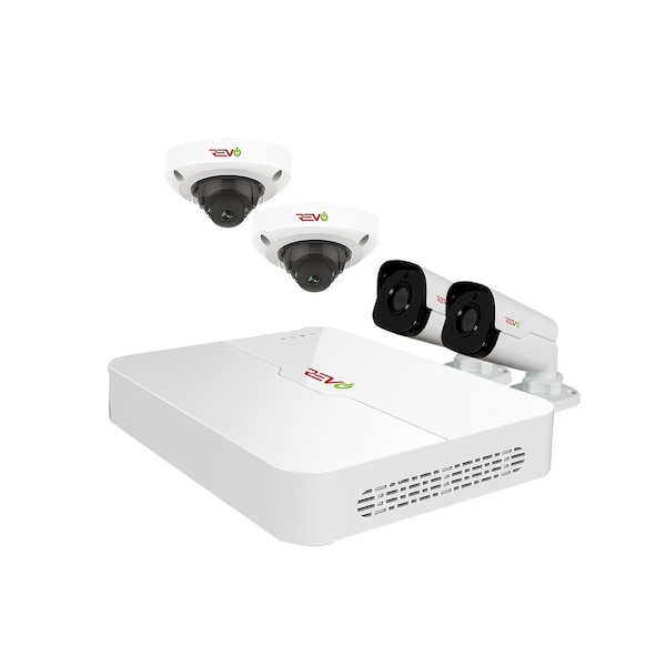Revo America Ultra HD Audio Capable 4 Channel Surveillance System with 4 4MegaPixel Cameras - RU42D2GB2GA-1T
