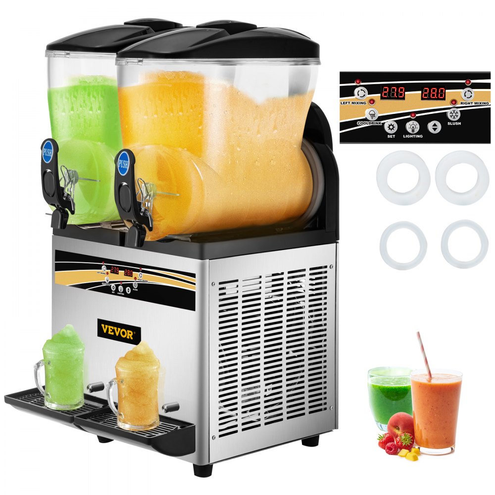 VEVOR Margarita Machine, 15Lx2 Tank Commercial Slushy Machine, Slushie Machine 1000W, Commercial Margarita Maker, Smoothie Frozen Drink Maker for Supermarkets Cafes Restaurants Bars Home Use - SY15L800W110V5OD0V1