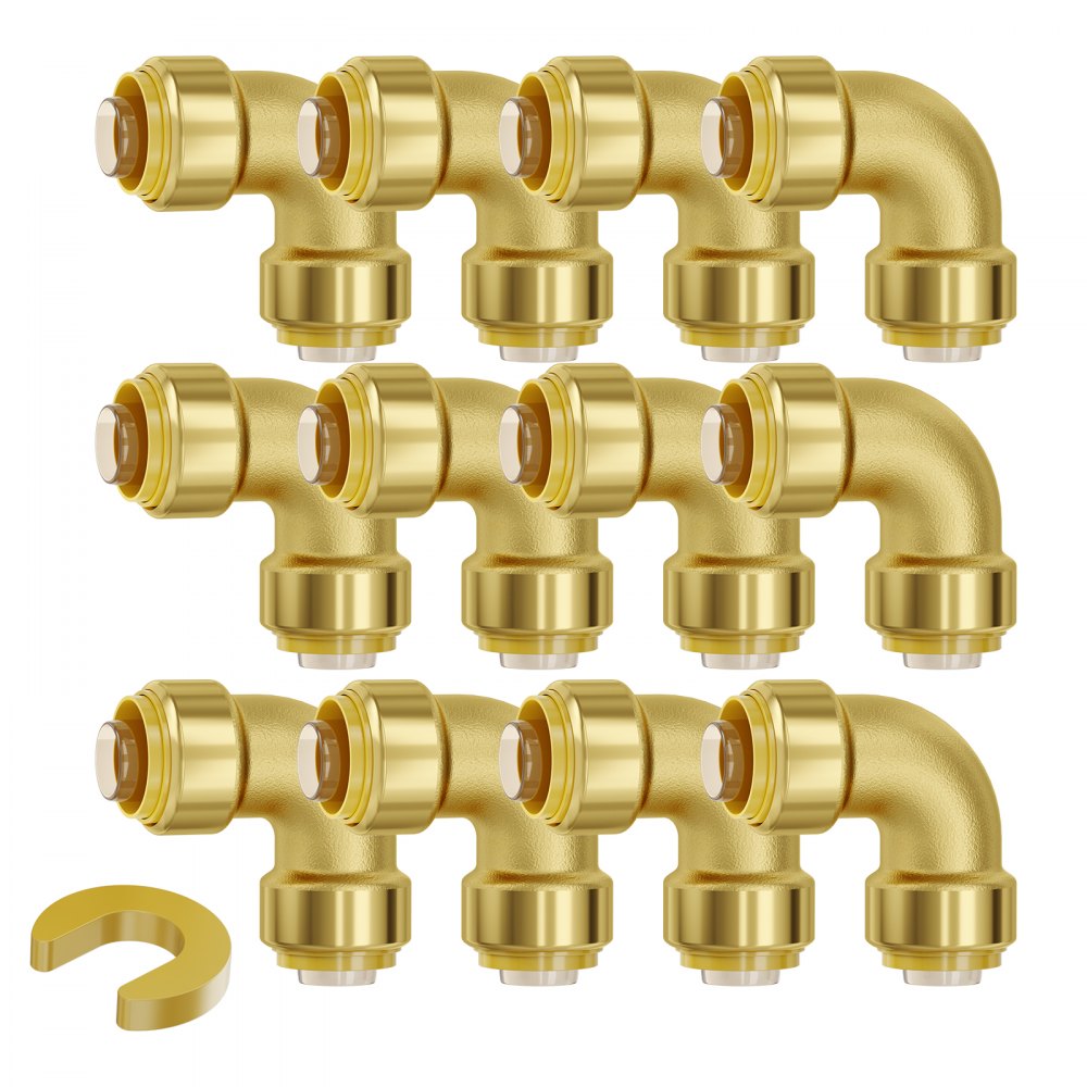 VEVOR Pipe Fittings 1/2" 12PCS Brass Pipe Fittings Elbow Push-Fit for Air System - ZCSGLJPJ12PCGUTQNV0