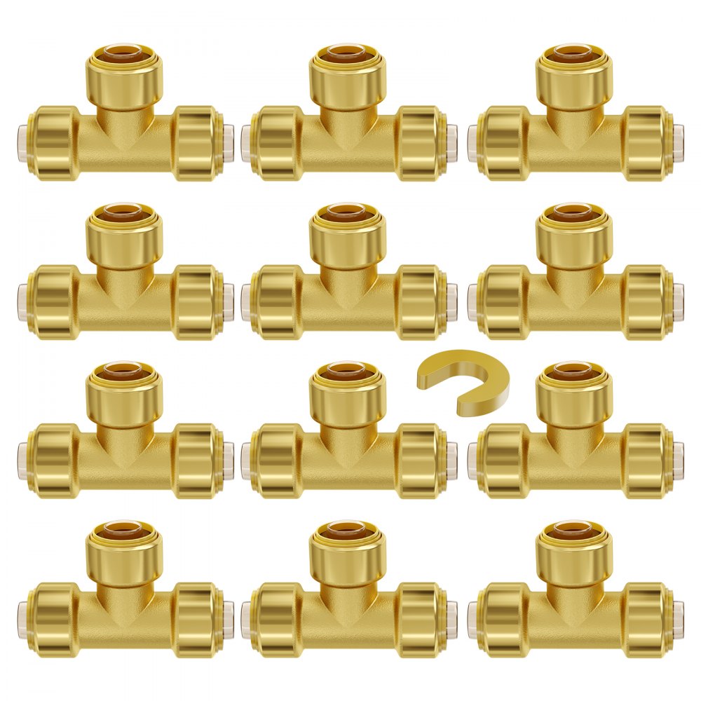 VEVOR Pipe Fittings 1/2" 12PCS Tee Brass Push-Fit for Heating/Shower System - ZCSGLJPJ12PCU3FJOV0