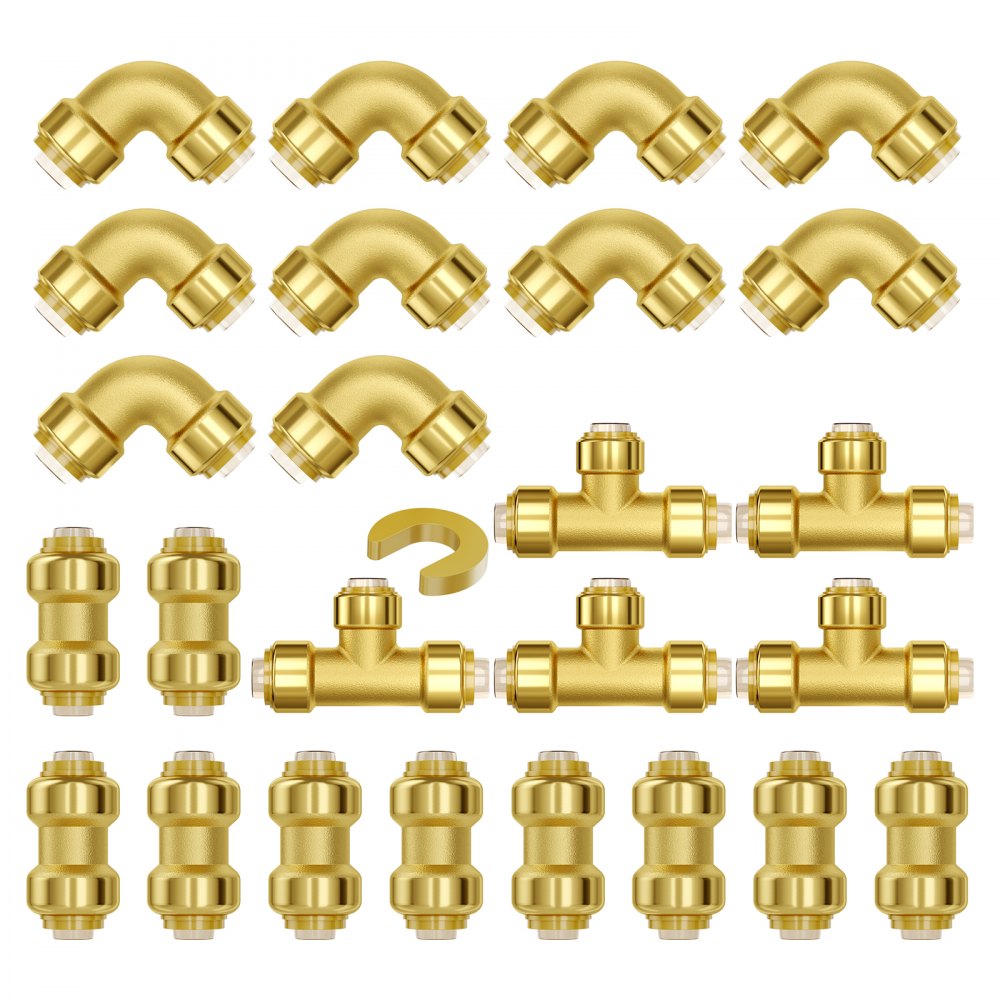 VEVOR Pipe Fittings 1/2" 25PCS (Straight,Elbows,Tees) Push-Fit for Air System - ZCSGLJPJ25PCC4NVWV0