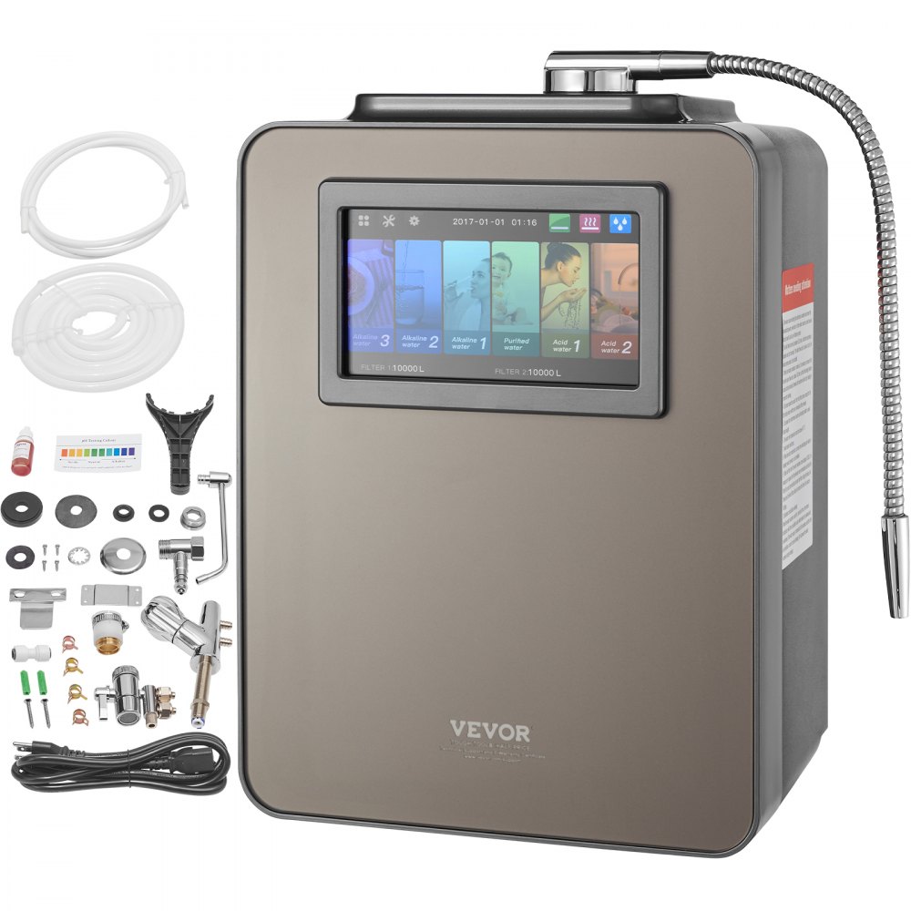 VEVOR Alkaline Water Ionizer Machine, pH 2.5-11.2 Alkaline Acidic Hydrogen Water Purifier, 6 Water Settings Home Filtration System, Up to -850mV ORP, 10000L Per Filter, UV Function, Water Heating - DJSJTS8B0000SXB3NV1