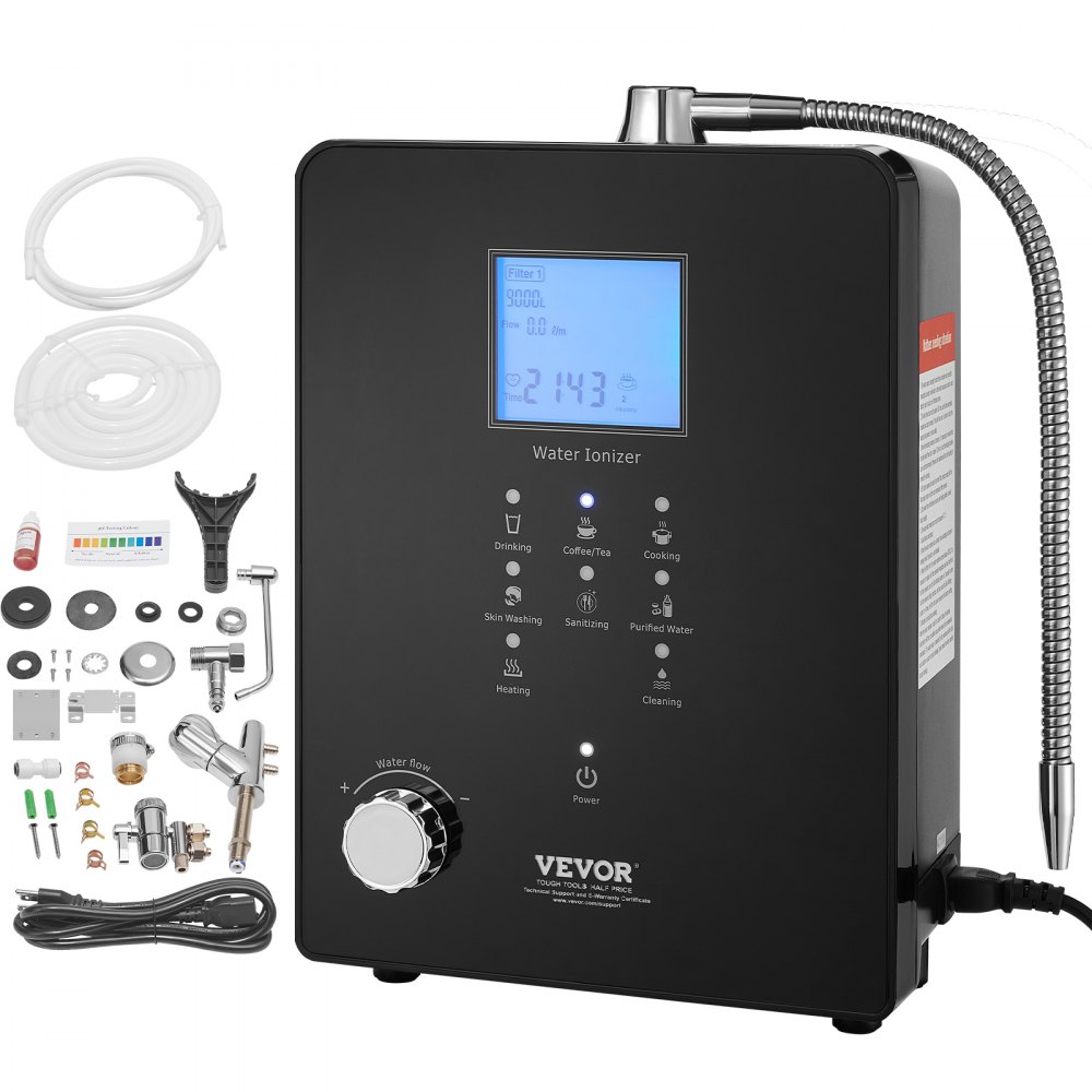 VEVOR Alkaline Water Ionizer Machine, pH 3-11.2 Alkaline Acidic Hydrogen Water Purifier, 6 Water Settings Home Filtration System, Up to -800mV ORP, 9000L Per Filter, UV Function, Water Heating - DJSJTS9B0000X4OBJV1