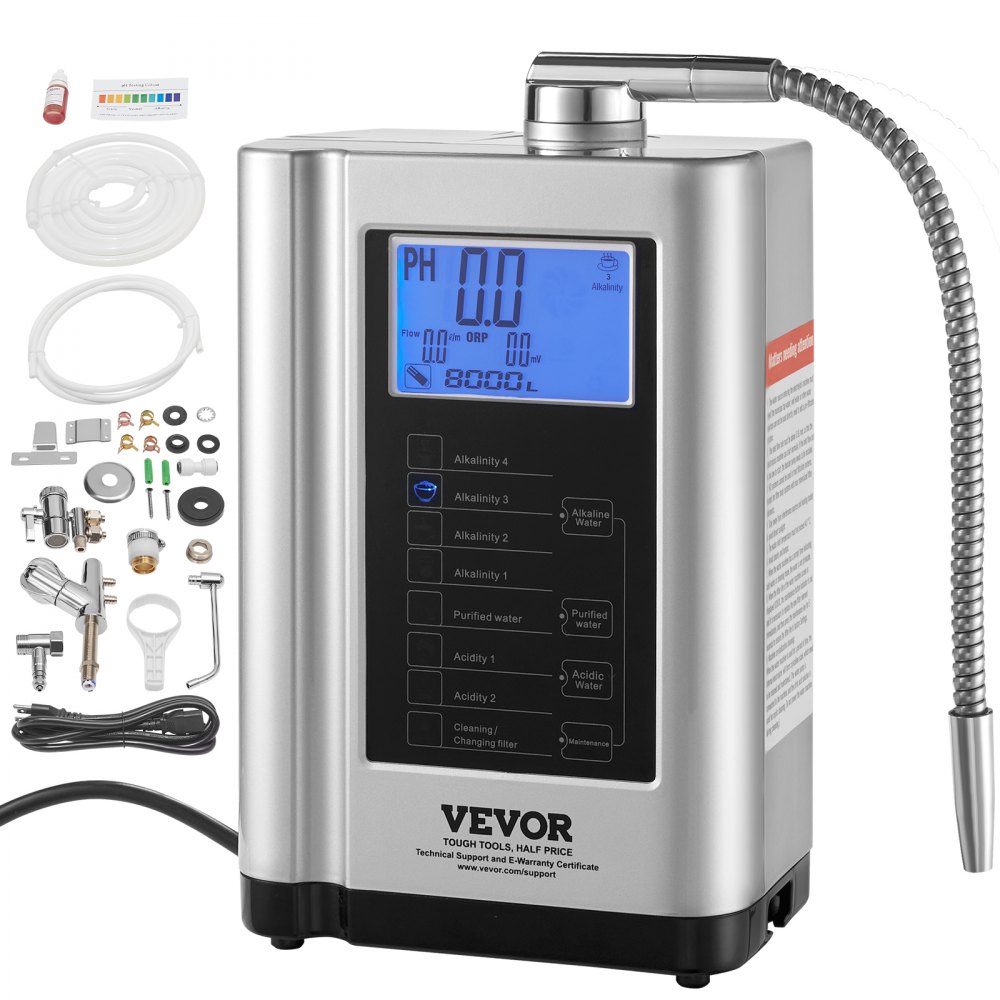 VEVOR Alkaline Water Ionizer Machine, pH 3.5-10.5 Alkaline Acidic Hydrogen Water Purifier, 7 Water Settings Home Filtration System, Up to -650mV ORP, 8000L Per Filter, Auto-Cleaning, White - DJSJTS7B000081TRQV1