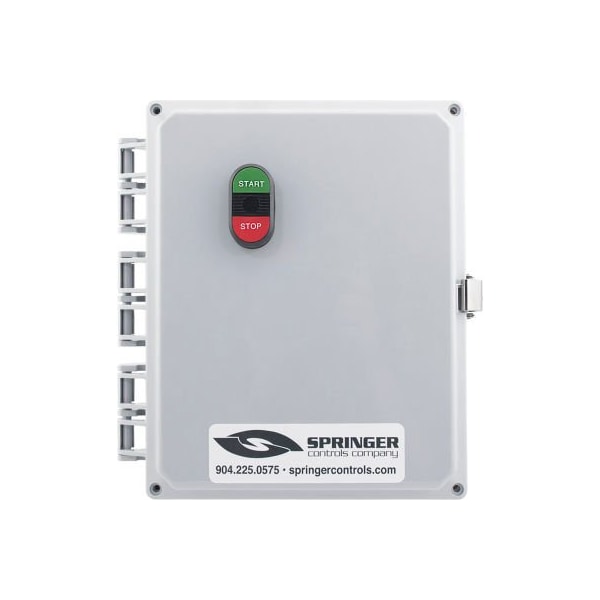 Arrancador de motor cerrado NEMA 4X de Springer Controls Co, 38A, 3 fases, Encendido remoto, Encendido/Apagado, 100-250V, 35-40A - AF3806P4M-3M