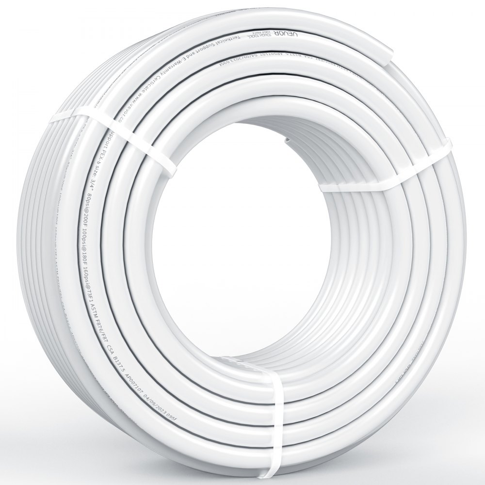VEVOR PEX Pipe 3/4 Inch, 100 Feet Length PEX-B Flexible Pipe Tubing for Potable Water, Pex Water Lines for Hot/Cold Water & Easily Restore, Plumbing Applications with Free Cutter & Clamps ,White - PEXBGBS100FTB79LSV0